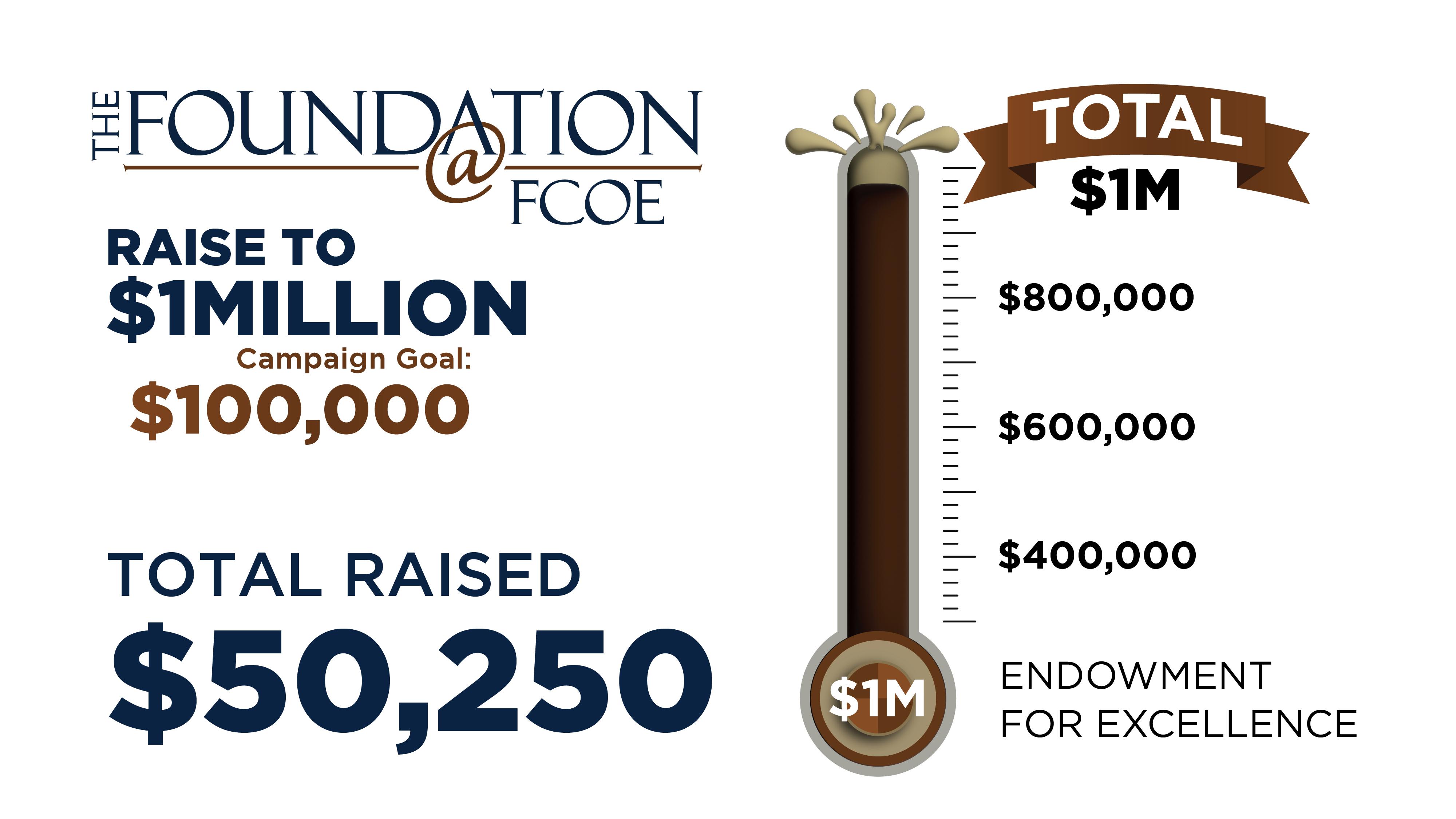 An inforgraphic showing that the Raise to $1M campaign from The Foundation @ FCOE was a success.