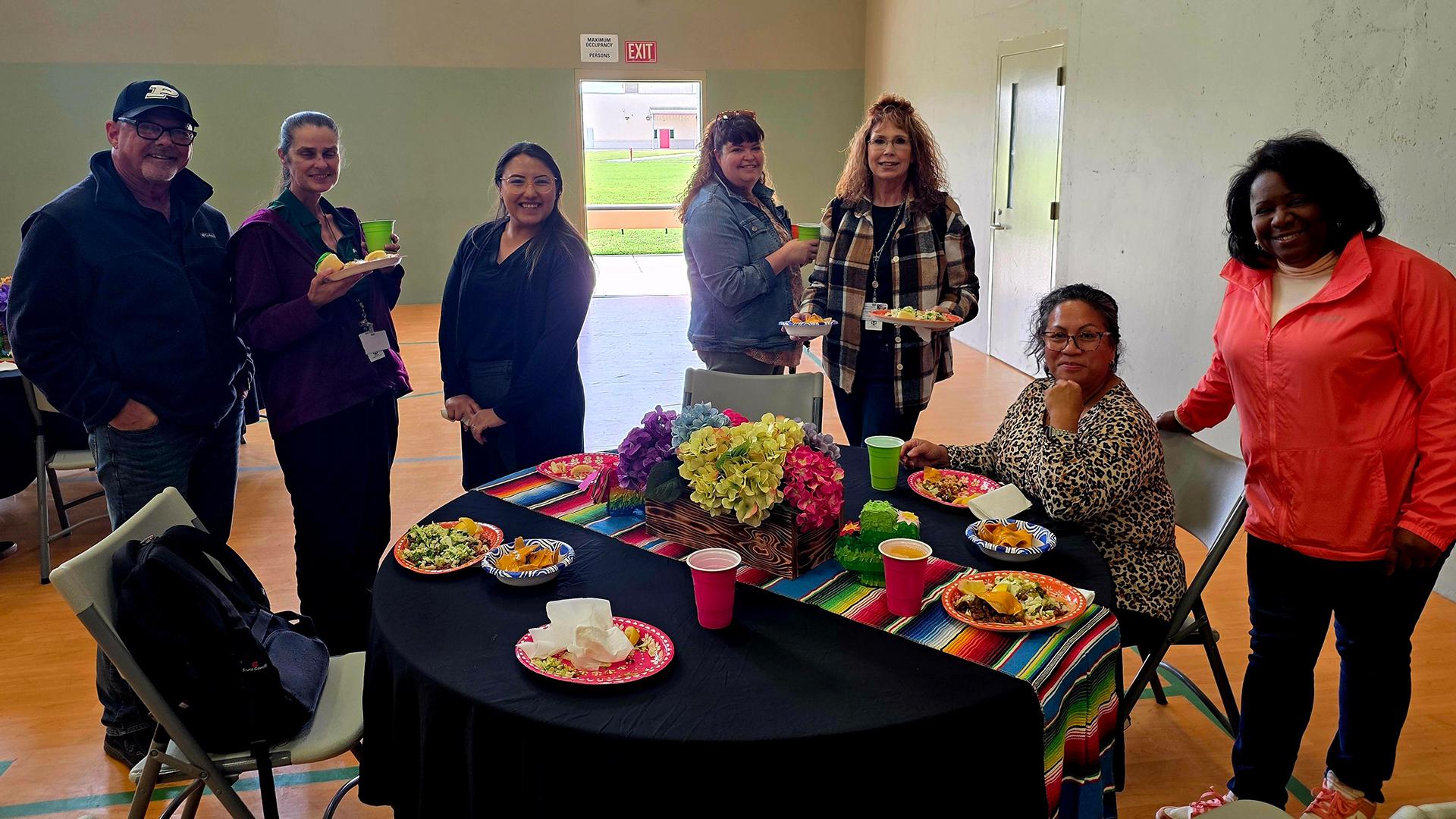 Teachers enjoy a special lunch. 